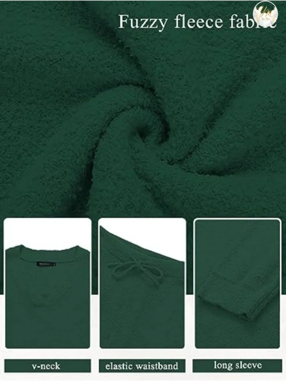 Fuzzy Fleece 2 Piece Pajama Lounge Set - Long Sleeve V-Neck